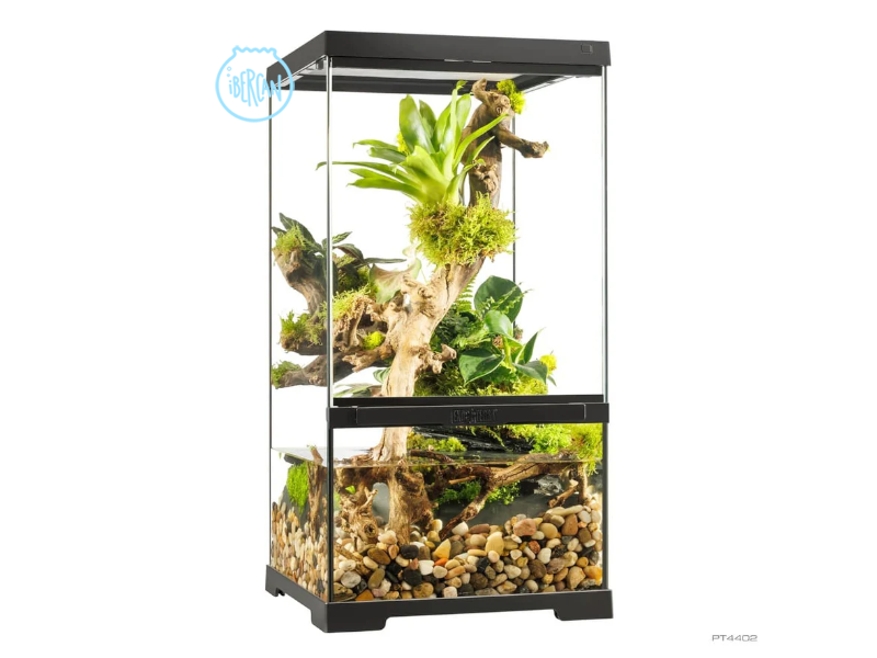 El Paludarium Pro de Exo Terra con zonas acu�ticas., terrestres y verticales. 