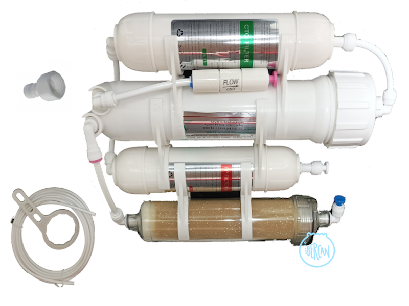 Equipo de Osmosis Inversa de 4 etapas para producir agua para acuario.