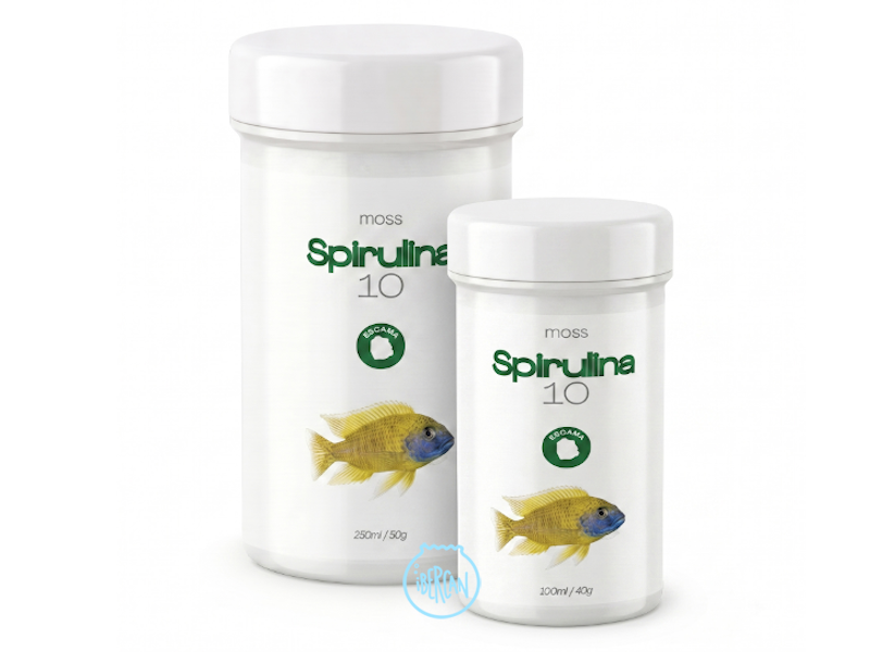 Moss Spirulina 10 es un alimento premium completo en escamas para peces tropicales vegetarianos.